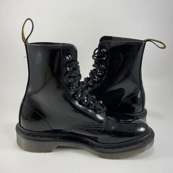 Dr Martens Docs Pascal Stud Combat Boots Womens Size 5 Patent Leather - Picture 5 of 11
